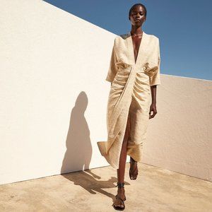 Piece of White Audrey Dress Beige Raw Silk Dolman